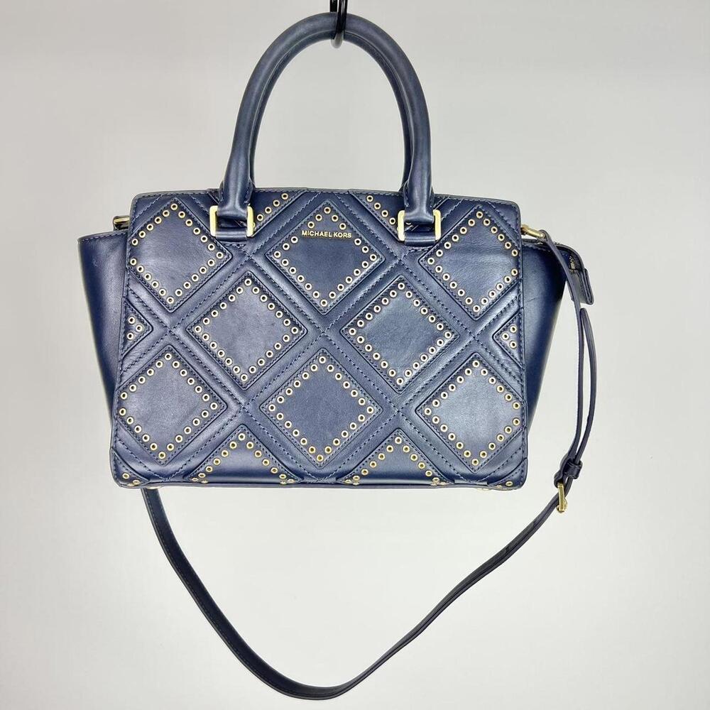 Michael Kors Diamond Grommet Medium Selma Top Zip Leather Satchel/Shoulder Bag